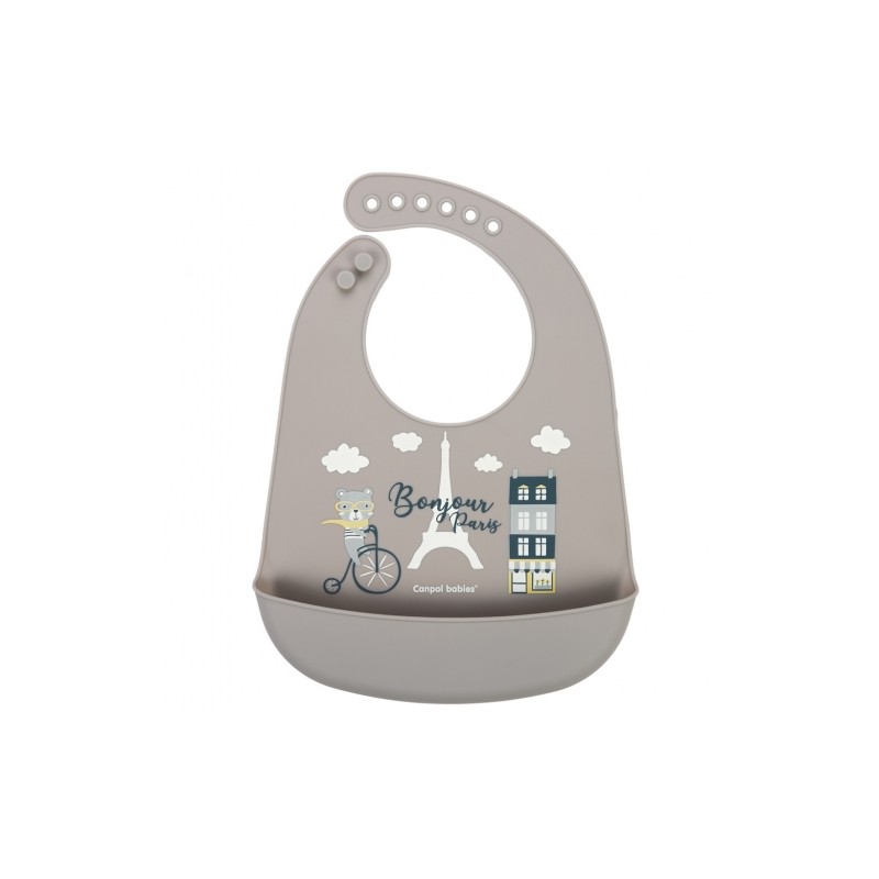 Babero de silicona con bolsillo Bonjour Paris - Beige Canpol babies