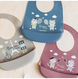 Babero de silicona con bolsillo Bonjour Paris - Granate Azul Canpol babies
