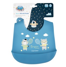 Babero de silicona con bolsillo Bonjour Paris - Granate Azul Canpol babies