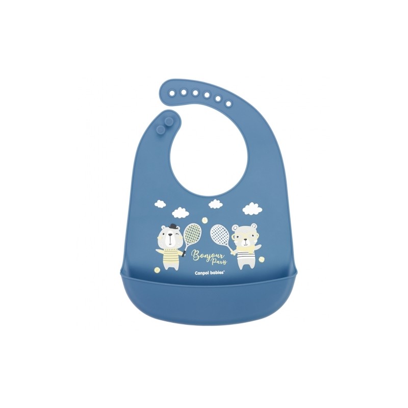 Babero de silicona con bolsillo Bonjour Paris - Granate Azul Canpol babies