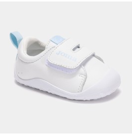 Zapatilla Deportiva Joma Barefoot Bebé Blancas y Celestes Velcro Casual Teddy Baby