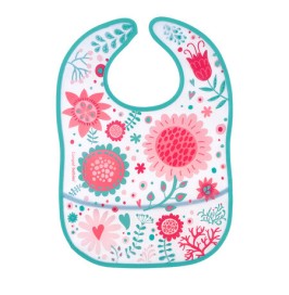 Babero de plástico con bolsillo flores