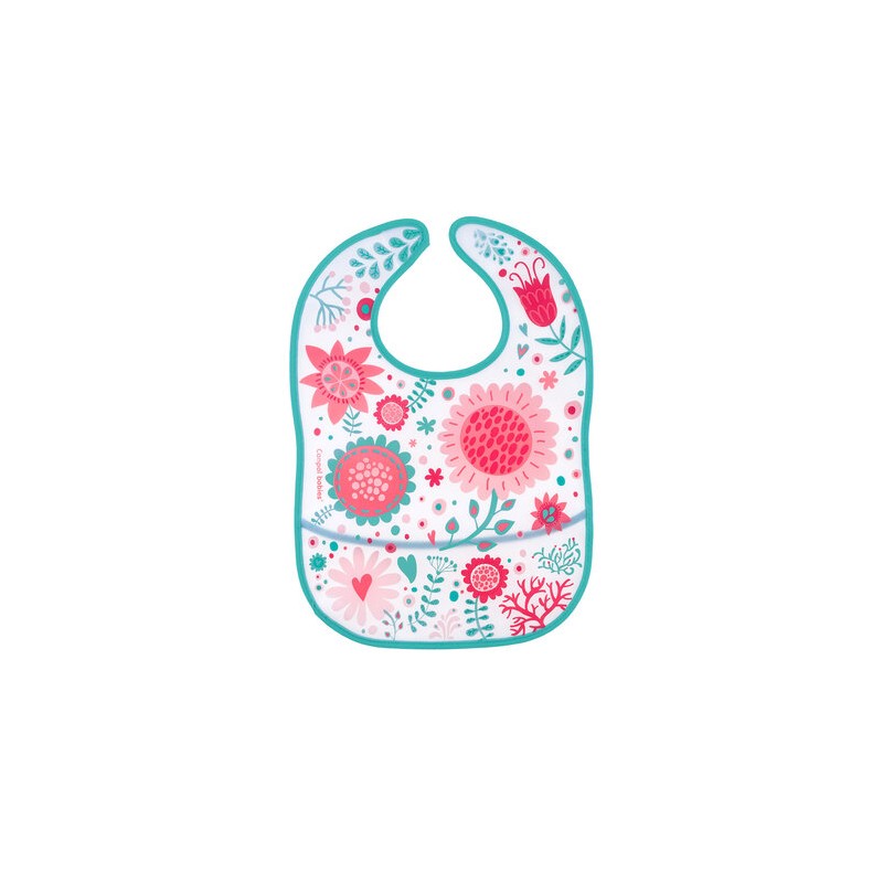 Babero de plástico con bolsillo flores Babero de plástico con bolsillo flores