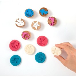 Sellos de madera sirenas niños | Set sensorial 6 piezas