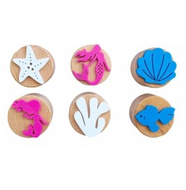 Sellos de madera sirenas niños | Set sensorial 6 piezas