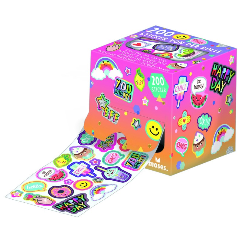 Rollo de Pegatinas Happy Day | 200 Pegatinas con Purpurina