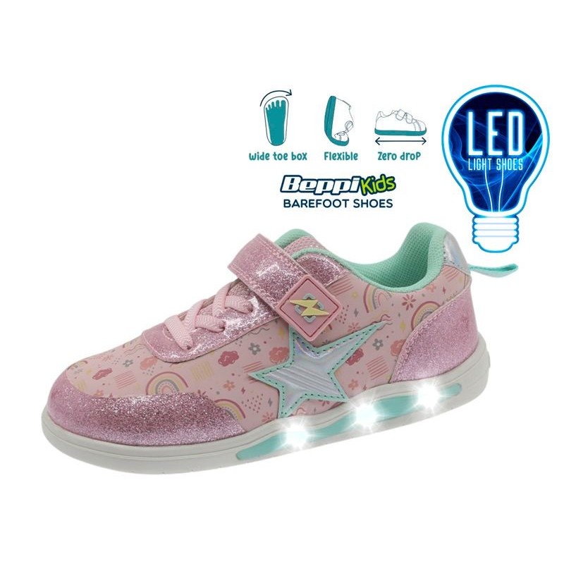 Zapatilla Barefoot Infantil LED Beppi Microfibra Rosa