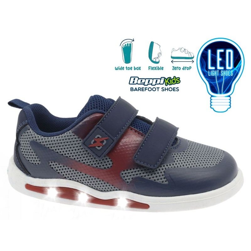 Zapatilla Barefoot Infantil LED Beppi Azul Marino/Gris