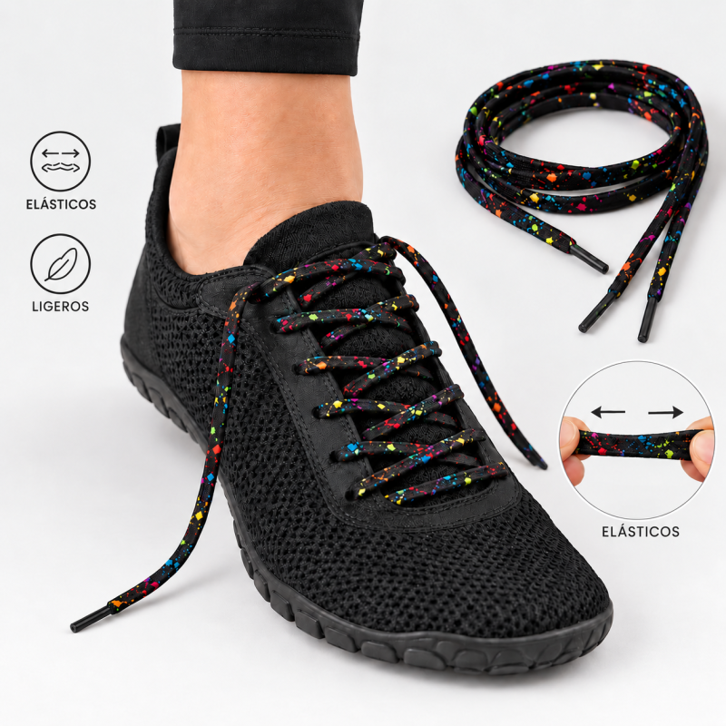 Cordones elásticos con motitas multicolor de 1 metro Cordones elásticos con motitas multicolor de 1 metro