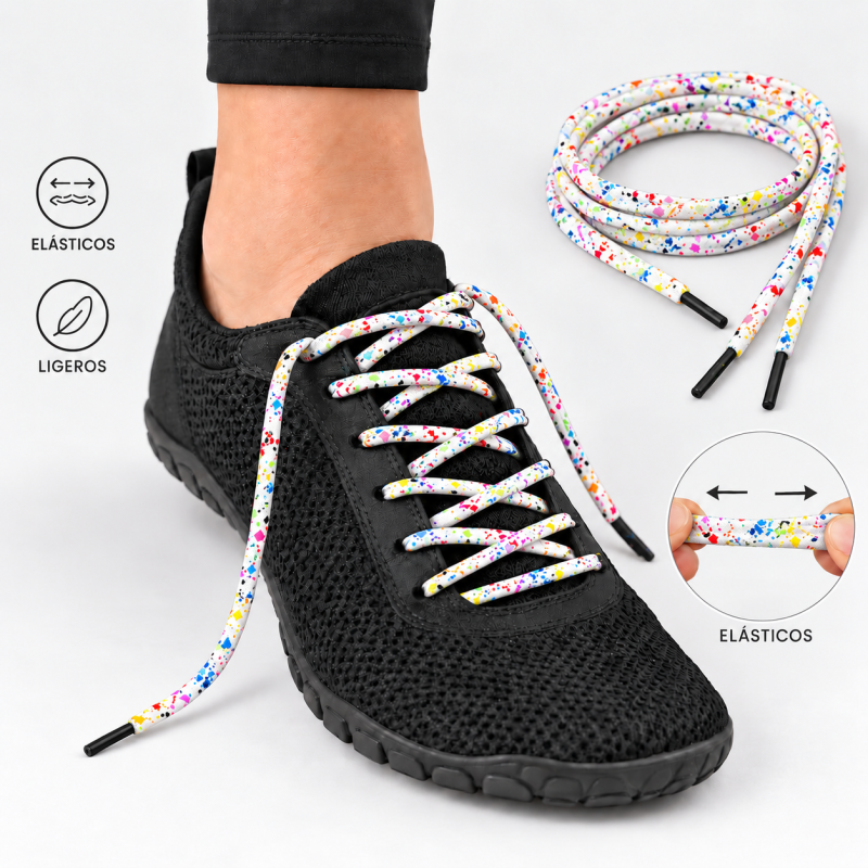 Cordones elásticos con motitas multicolor de 1 metro Cordones elásticos con motitas multicolor de 1 metro
