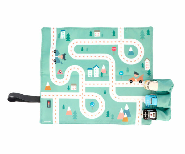 Juego Mantel con Circuito Menta + 3 Coches