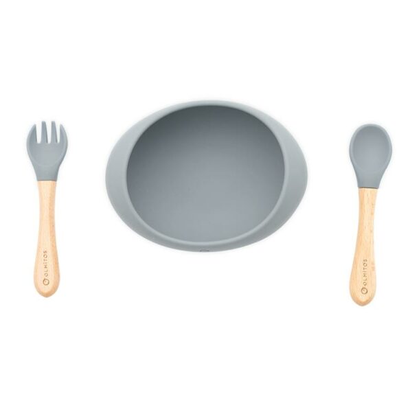 Vajilla 3 piezas de silicona gris de OLMITOS