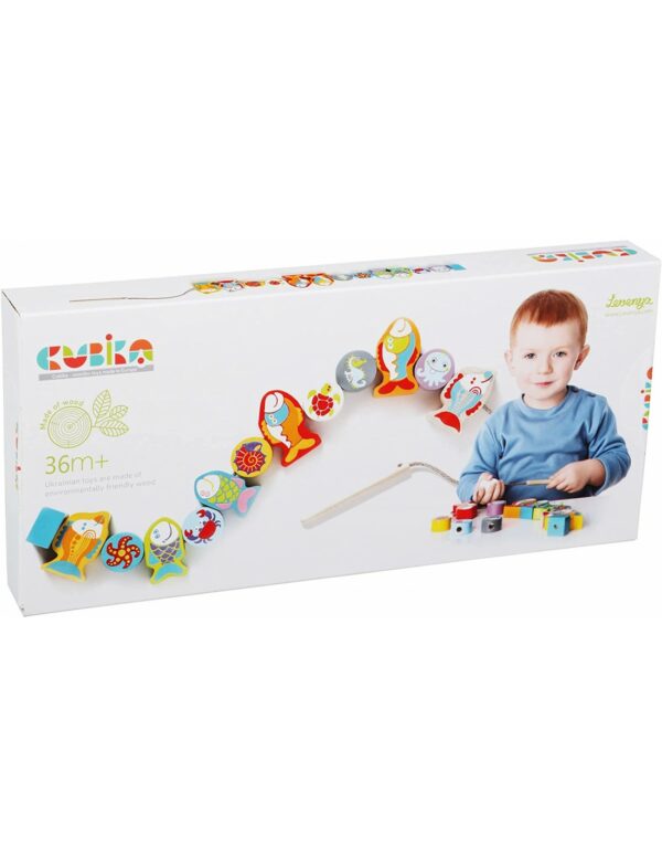 Juego de Enhebrar Peces de Madera de Cubika