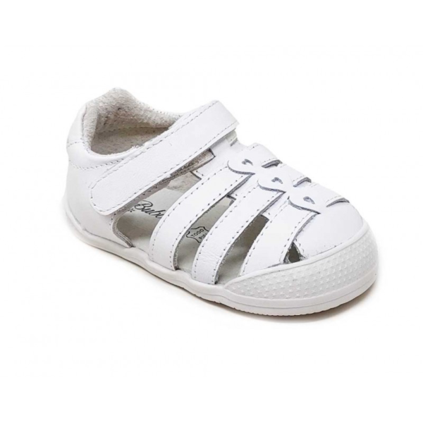 Sandalias blancas respetuosas para pies anchos de Bubble Kids