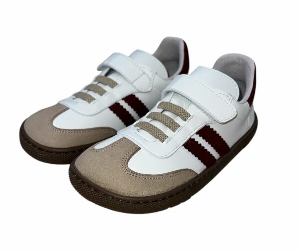Deportivas Samba Respetuosa Niños Velcro Blanca y Burdeos Coqueflex